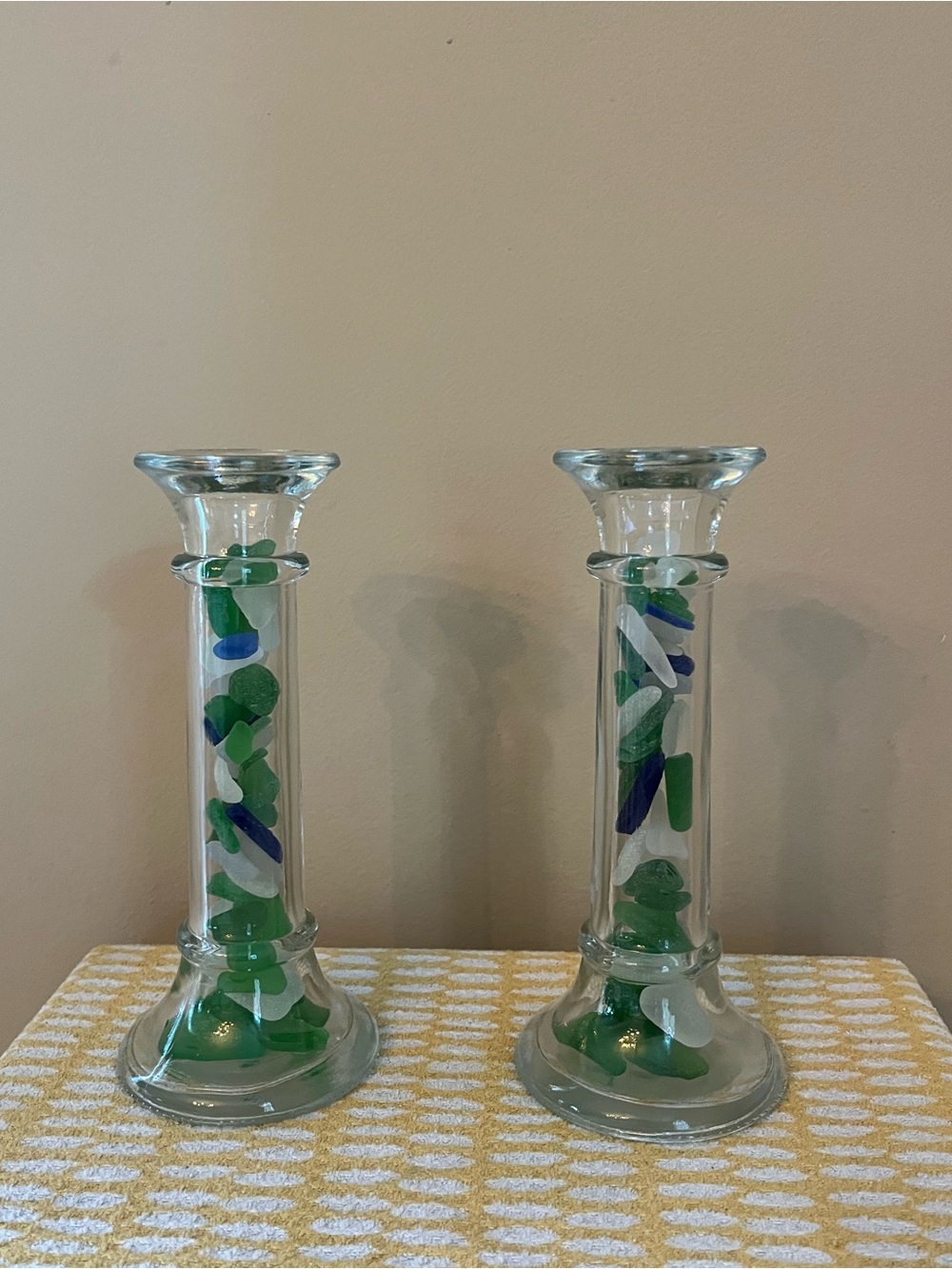 Set of 2 Sea Glass Candle Sticks